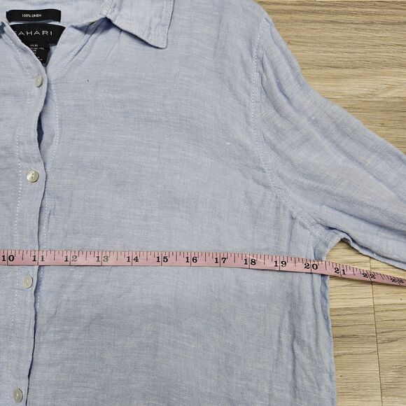 Tahari Womens Light Blue Linen Button Up Blouse Size XL Longsleeve - Picture 5 of 9